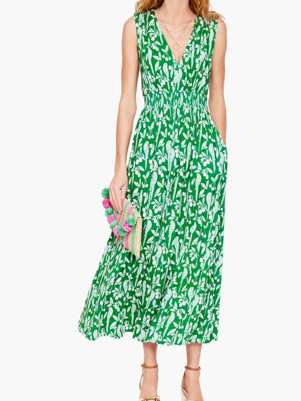 Boden Paloma Green and White Maxi Print Sleeveless Dress - Picture 5 of 6